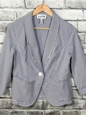 Joseph Ribkoff Blue and White Pinstriped Blazer